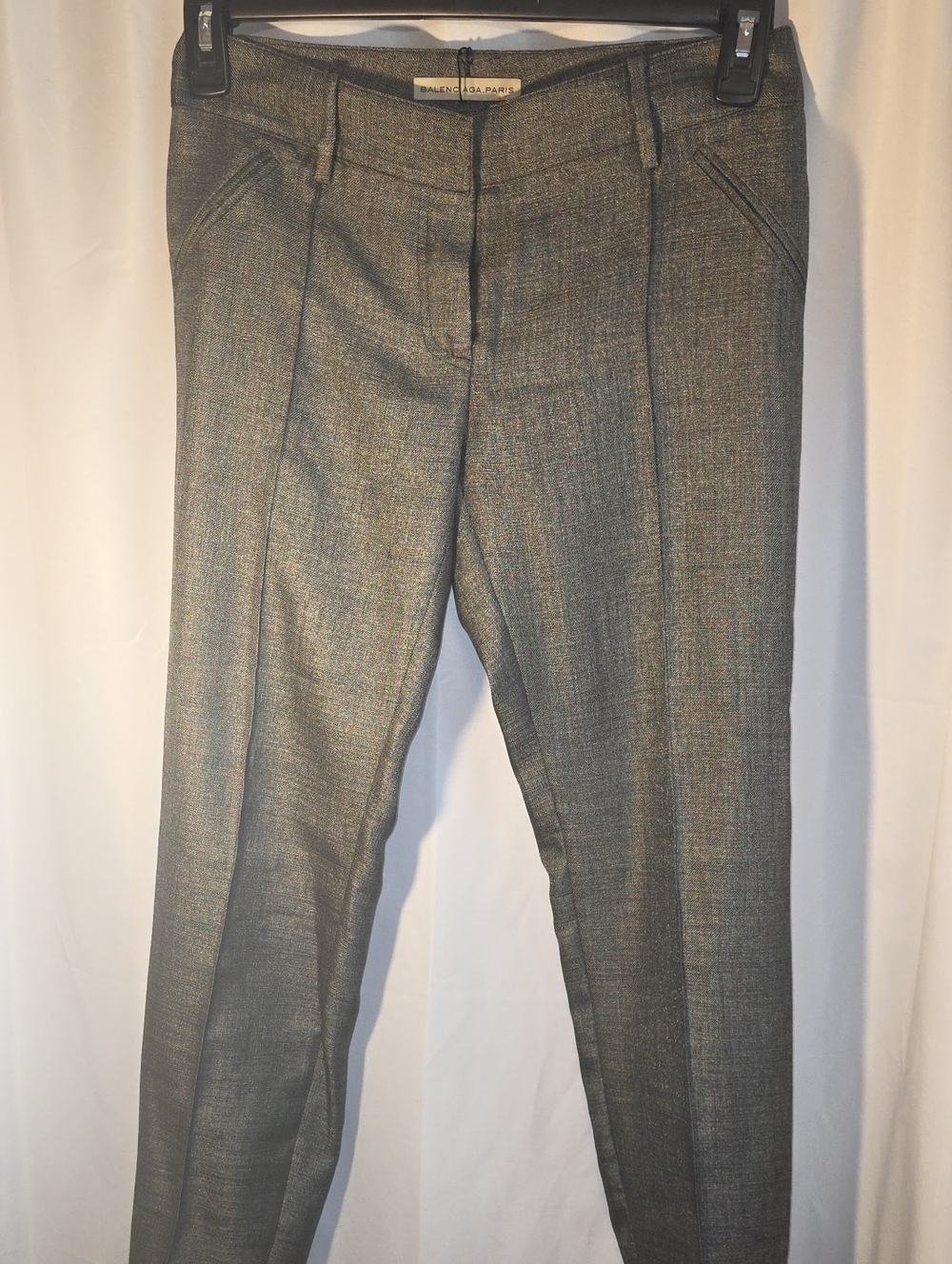 Balenciaga Gray 63% Wool- 37% Polyester Slim Cropped Shiny Fabric Trousers 38 EU